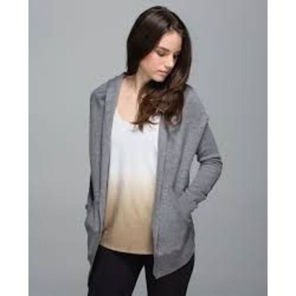 Lululemon Cabin Yogi Heathered Medium Grey Slate Ribbed Hooded Cardigan Cashmere - Picture 13 of 14